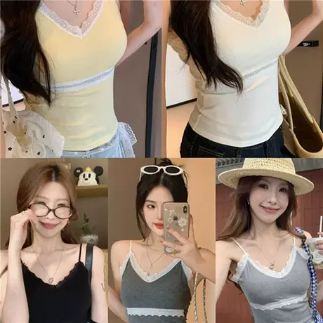 小香风精致蕾丝吊带女2025春夏修身搭配开衫甜辣上衣弹力外穿背心图片