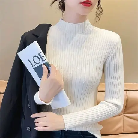 小个子修身高腰毛衣女士短款羊毛针织衫秋冬季内搭紧身打底衫上衣商品大图