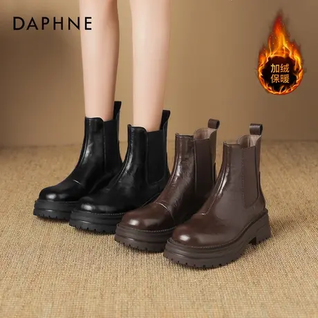 达芙妮厚底棕色短靴女2025新款切尔西靴子女秋冬英伦风增高马丁靴商品大图