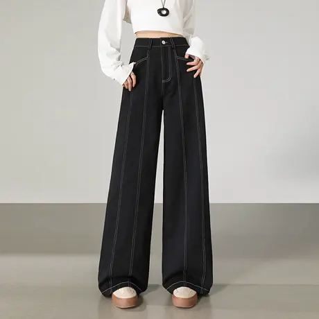 唐狮秋冬女休闲裤宽松明线阔腿长裤流行百搭设计感洋气工装裤tuTA图片