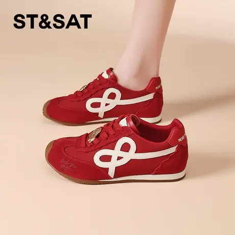 星期六红色德训鞋女款2026新款春季软底舒适阿甘鞋马年限定休闲鞋图片