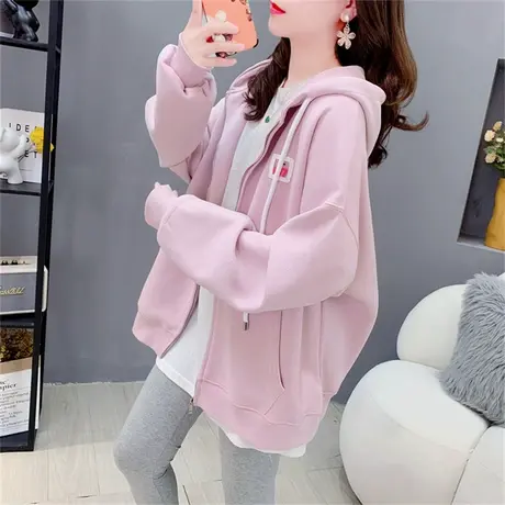 连帽拉链开衫卫衣外套女2023年新款春秋休闲减龄洋气百搭外穿上衣商品大图
