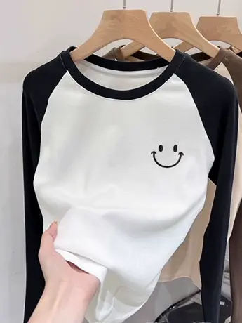 仿棉长袖t恤女2023新款春秋装冬季内搭打底衫小众设计感宽松上衣商品大图