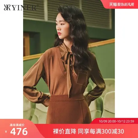 【1996系列】音儿女装冬季新款领结桑蚕丝衬衫商品大图