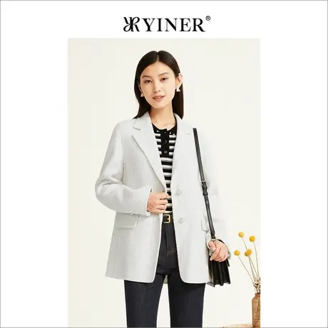 YINER音儿女装2022冬季新款小香风粗花呢外套商品大图