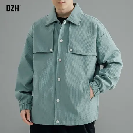 男生华夫格外套男秋季潮高级感男装2023新款翻领夹克男款休闲上衣商品大图