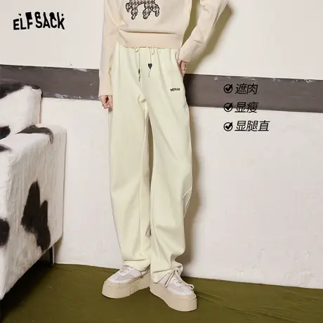 妖精的口袋白色宽松加绒休闲裤女2023冬季新款高腰显瘦运动香蕉裤商品大图
