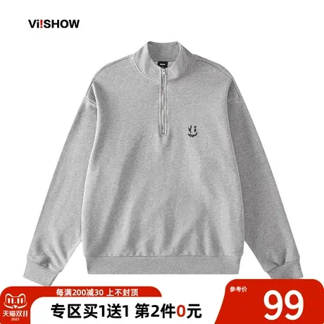 VIISHOW笑脸半拉链卫衣男春秋新品2023年潮牌嘻哈ins国潮灰色上衣商品大图