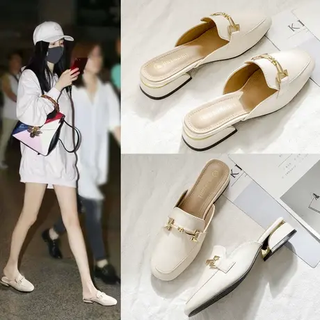 【真皮】包头半拖鞋厚底女春秋季法式小香风小众高级感凉拖夏外穿商品大图