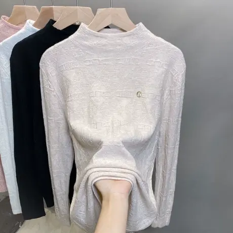 半高领毛衣女打底衫2023秋冬新款套头外穿浮雕针织衫洋气内搭上衣图片