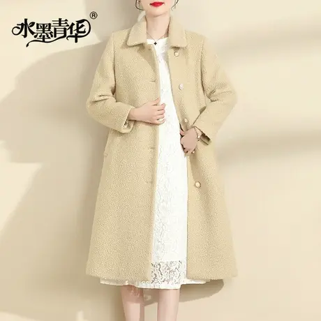 水墨青华2023冬季新品中长款百搭外套女时尚显瘦毛呢保暖大衣图片