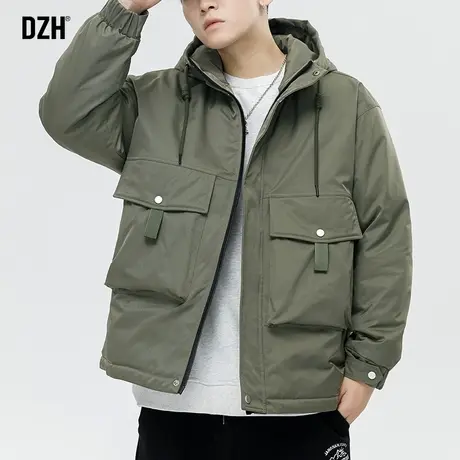 男士军绿色棉服男冬季美式连帽工装夹克棉衣男款2023新款男生棉袄商品大图