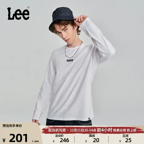 Lee23秋冬新品标准版圆领小logo刺绣男长袖T恤打底衫LMT0070913RX图片
