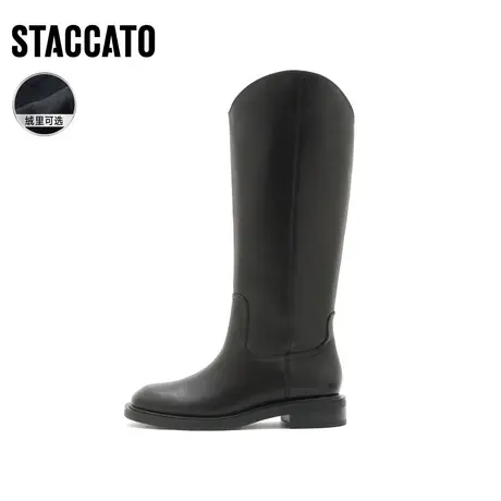 思加图新款骑士靴西部牛仔靴长靴高靴加绒女皮靴EFP03DG2商品大图