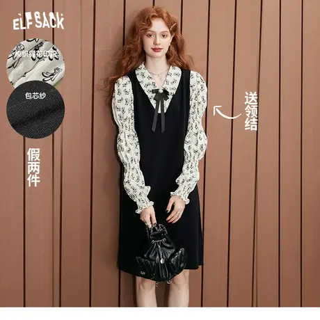 妖精的口袋【送领结】假两件衬衫连衣裙女2024早春新款拼接长袖裙商品大图