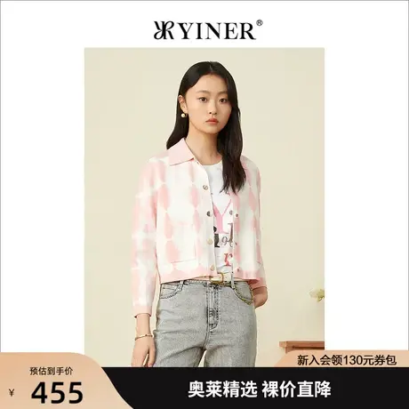 YINER音儿专柜女装2022春季新款时尚撞色娃娃衫针织开衫商品大图