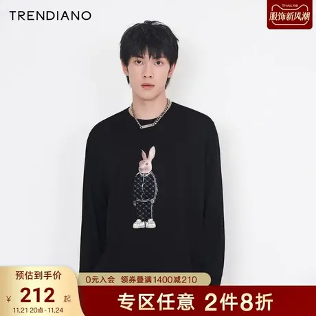 TRENDIANO潮牌官方秋季男装时尚兔子贴布绣链条圆领套头针织衫男商品大图