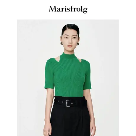 【商场同款】玛丝菲尔毛衣夏季新款桑蚕丝解构式绿色修身针织衫商品大图