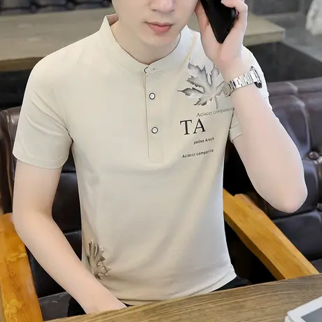 立领polo衫男装夏季新款潮流短袖t恤男士潮牌修身百搭休闲上衣ins商品大图