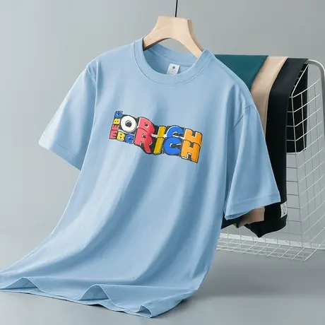 美式重磅纯棉t恤男士短袖2024新款夏季半袖全棉体恤衫圆领上衣服商品大图