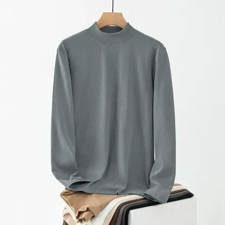 德绒长袖t恤男秋冬季保暖半高领内搭打底衫双面绒中领秋衣服潮流商品大图