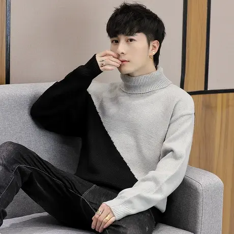 秋冬季新款高领毛衣男士韩版潮流学生加厚线衣男针织打底衫上衣服商品大图