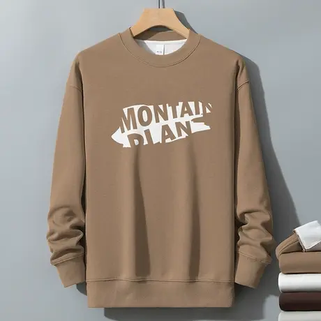 350g美式重磅卫衣男2024新款圆领摇粒绒加厚无帽套头长袖t恤潮流商品大图