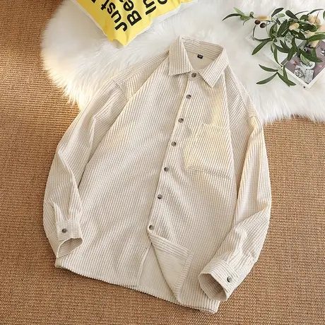 高级感灯芯绒衬衫男春秋季新款复古潮流宽松休闲长袖外套翻领衬衣商品大图