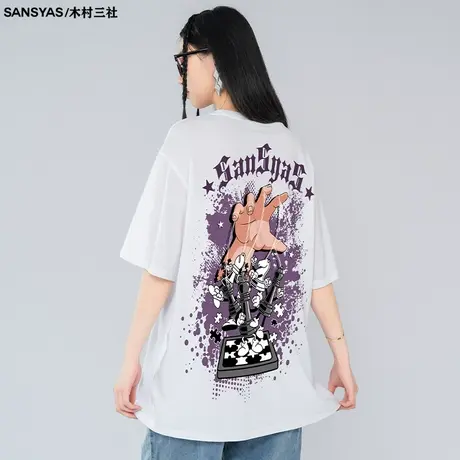 木村三社SANSYAS 操纵手印花上衣男士短袖t恤男纯棉透气五分袖商品大图