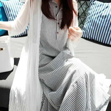 纯诗曼夏装新款蕾丝雪纺拼接七分袖防晒衣女中长款韩版披肩外套潮图片