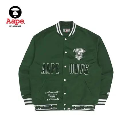 Aape旗舰店男装秋冬字母图案棒球衍缝宽松夹克外套7516XXJ商品大图