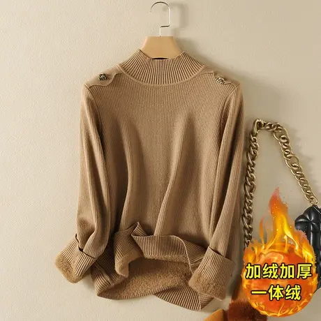 一体绒半高领毛衣女2023年秋冬新款加绒加厚宽松内搭针织打底衫女商品大图