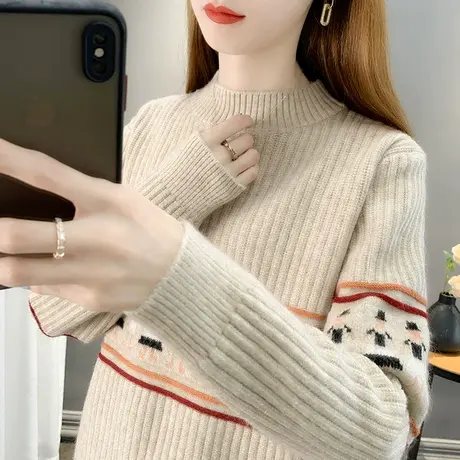 半高领毛衣女宽松外穿2023年新款秋冬软糯打底衫女洋气上衣女套头图片