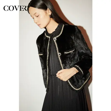 COVER冬季水貂整貂毛短款小香风皮草外套商品大图