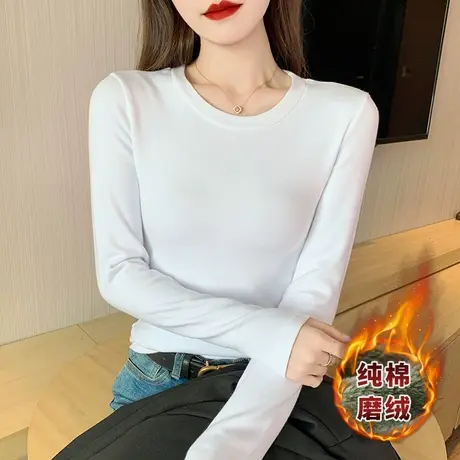 小圆领长袖加厚t恤女纯棉保暖黑色内搭打底衫秋冬上衣新款体恤潮商品大图
