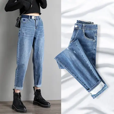 牛仔裤女直筒宽松早春2023新款显瘦哈伦小个子春秋高腰萝卜老爹裤商品大图