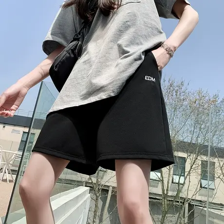 2023新款纯棉运动短裤女夏季薄款宽松休闲直筒港味潮ins五分中裤图片