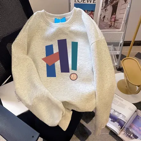 国潮复古chic卫衣女秋冬季加绒奶系上衣ins大码情侣加厚甜酷外套图片