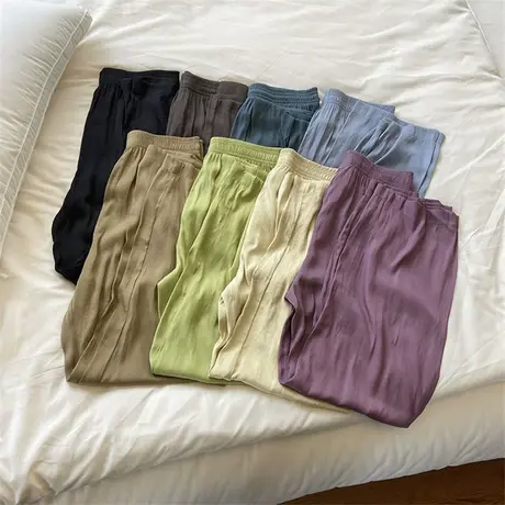 超薄凉爽海岛丝高腰直筒阔腿裤女宽松显瘦休闲拖地长裤夏2023新款图片