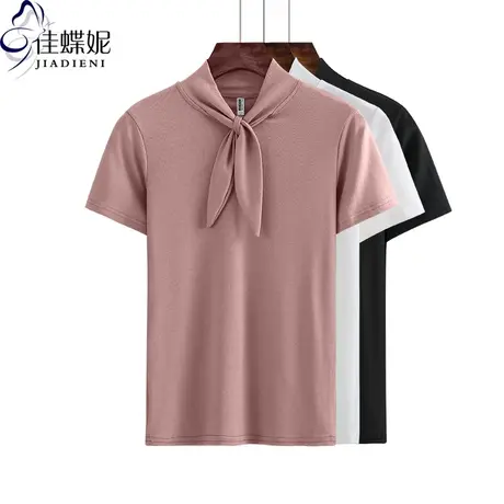 春夏新韩版半高蝴蝶领修身短袖体恤上衣纯棉体恤打底衫内搭休闲女图片