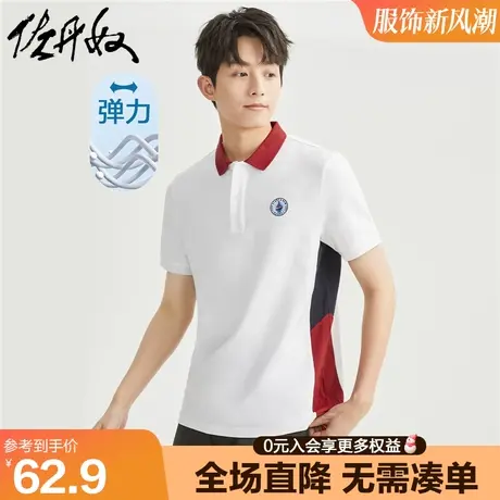 佐丹奴Polo衫男夏撞色绣章针织弹力珠地布翻领短袖上衣男13013309商品大图