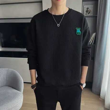 秋冬季圆领针织衫男士宽松2024新款毛衣男冬款内搭上衣冬天打底衫商品大图