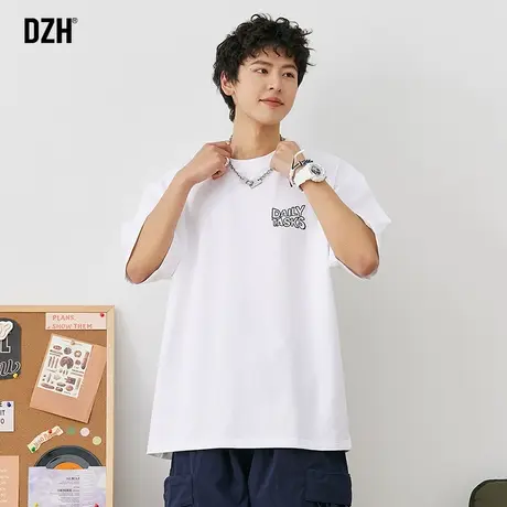 男士刺绣圆领t恤男短袖重磅2023新款夏季男装宽松五分袖体恤上衣商品大图