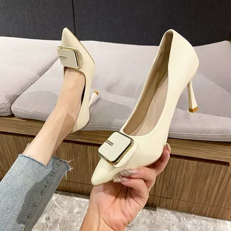 单鞋女细跟高跟鞋法式气质2024年新款夏季一脚蹬职业防滑尖头女鞋图片