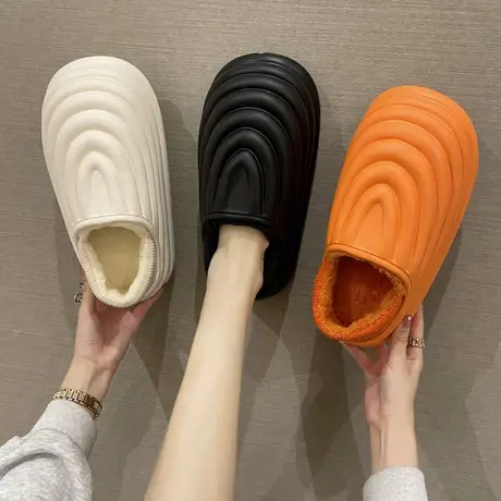 棉拖鞋女士冬季可外穿包跟室内家居防水防滑厚底情侣保暖月子棉鞋商品大图