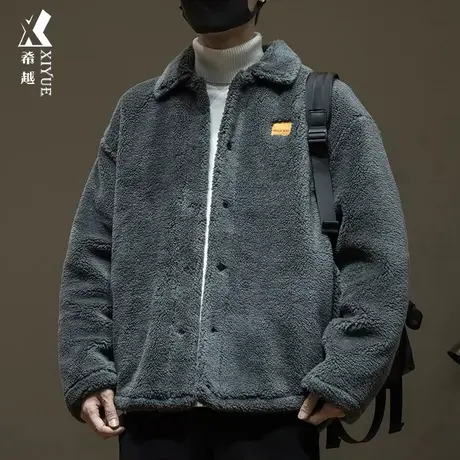 羊羔绒翻领棉衣男2023新款宽松大码男士外套冬季加厚保暖夹克棉服商品大图