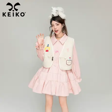 KEIKO 早秋穿搭针织马甲背心女秋装日系可爱绣花牛角扣短款外套图片