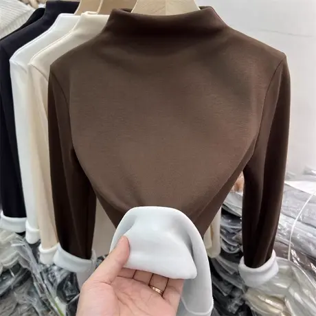 加绒加厚保暖打底衫女冬季内搭修身显瘦长袖T恤半高领上衣服潮ins商品大图
