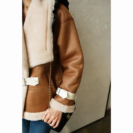 2023冬季新款女装高级感气质机车风皮毛一体女士羊毛皮衣外套女商品大图