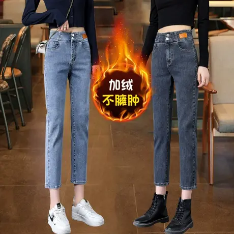 蓝灰直筒裤女牛仔裤复古高腰2023年秋冬季新款小个子设计感烟管裤商品大图